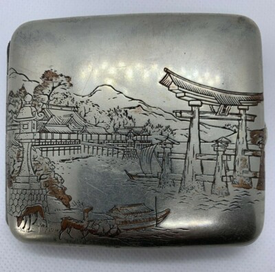 Vintage Japanese sterling silver cigarette case copper metal