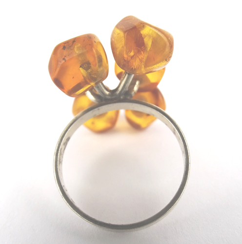 modernist Silber Bernsteine Fischland BoHo Design Amber Silver Ring vintage 60er - Bild 3 von 7
