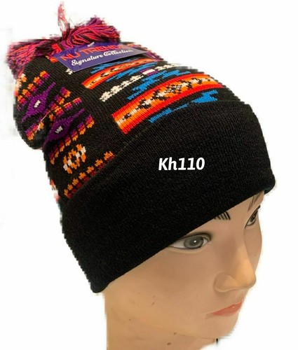 Southwest Native American Indian Navajo Print Knit Beanie Ski Hat- Black - Picture 5 of 5