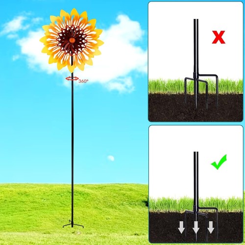 Sonnenblume Wind Spinner Kinetisch Outdoor Rasen Garten Dekor Terrasse Pfahl Kunst Hof - Bild 3 von 5