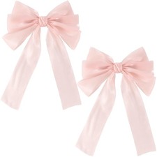 2Pcs Large Hair Bow Clips, Pink Silk Yarn Ribbon Bow Hair Barrette for Women,...