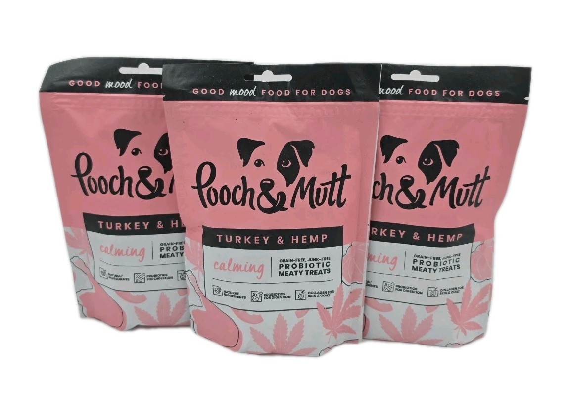 3 X Pooch & Mutt Calming Meaty Dog Treats With Turkey & Hemp - 120g