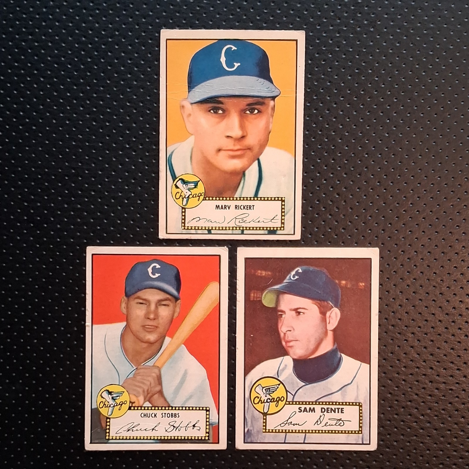 Topps 1952 Chicago White Sox 3 Card Lot Dente #304 Stobbs #62 Rickert #50 POOR