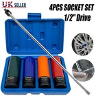 4X 1/2" Drive 6 Point Wheel Nut Socket & 30"Long Breaker Bar Wrench Remover Tool