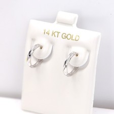 14k Diamond Cut Huggie Hoop Earrings Solid White Gold 12 x 2 mm