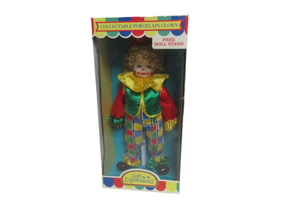 VTG Porcelain Clown Doll Soft Expressions Collectable classic Series W/Stand 17''