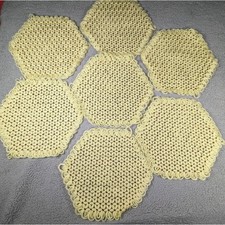 7 Piece Handmade Crochet Doily Set - Table Settings Yellow Brown Vintage
