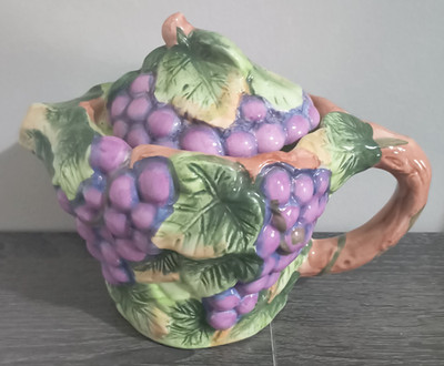 Vintage Bunches of Grapes Teapot ~  World Bazaar  ~ Ceramic ~3D Raised Grapes A5