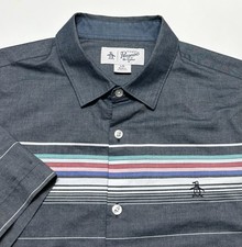 Original Penguin Munsingwear Slim-Fit Short Sleeve Stripe Shirt Gray White L