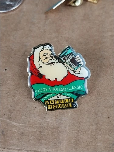 Vintage 1997 Waffle House Coca-Cola Santa Claus Pin "Enjoy A Holiday Classic"