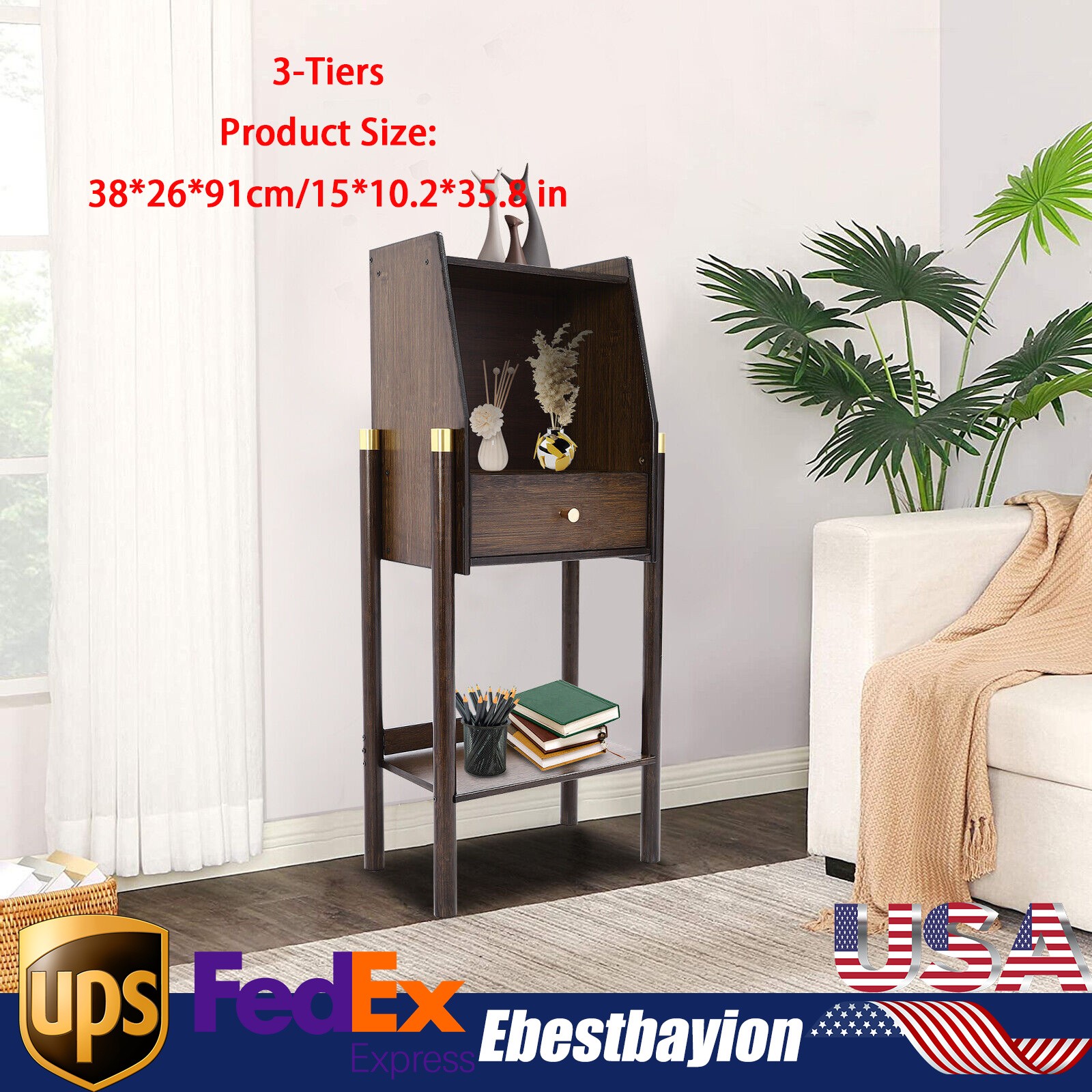3-Tier Bamboo Bookcase with Drawer - Freestanding Tall Shelf for Books & Display