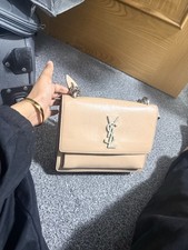 Saint Laurent YSL Beige Leather Crossbody Bag, Chain Strap, Magnetic, Charm