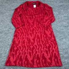 Creation Small Red Patterned Collar Neck Dress 3/4 Sleeve Pockets NWT FLAW READ