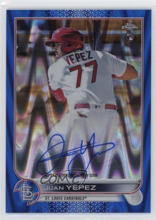 2022 Topps Chrome Rookie Blue RayWave Refractor /150 Juan Yepez #RA-JY Auto r9d