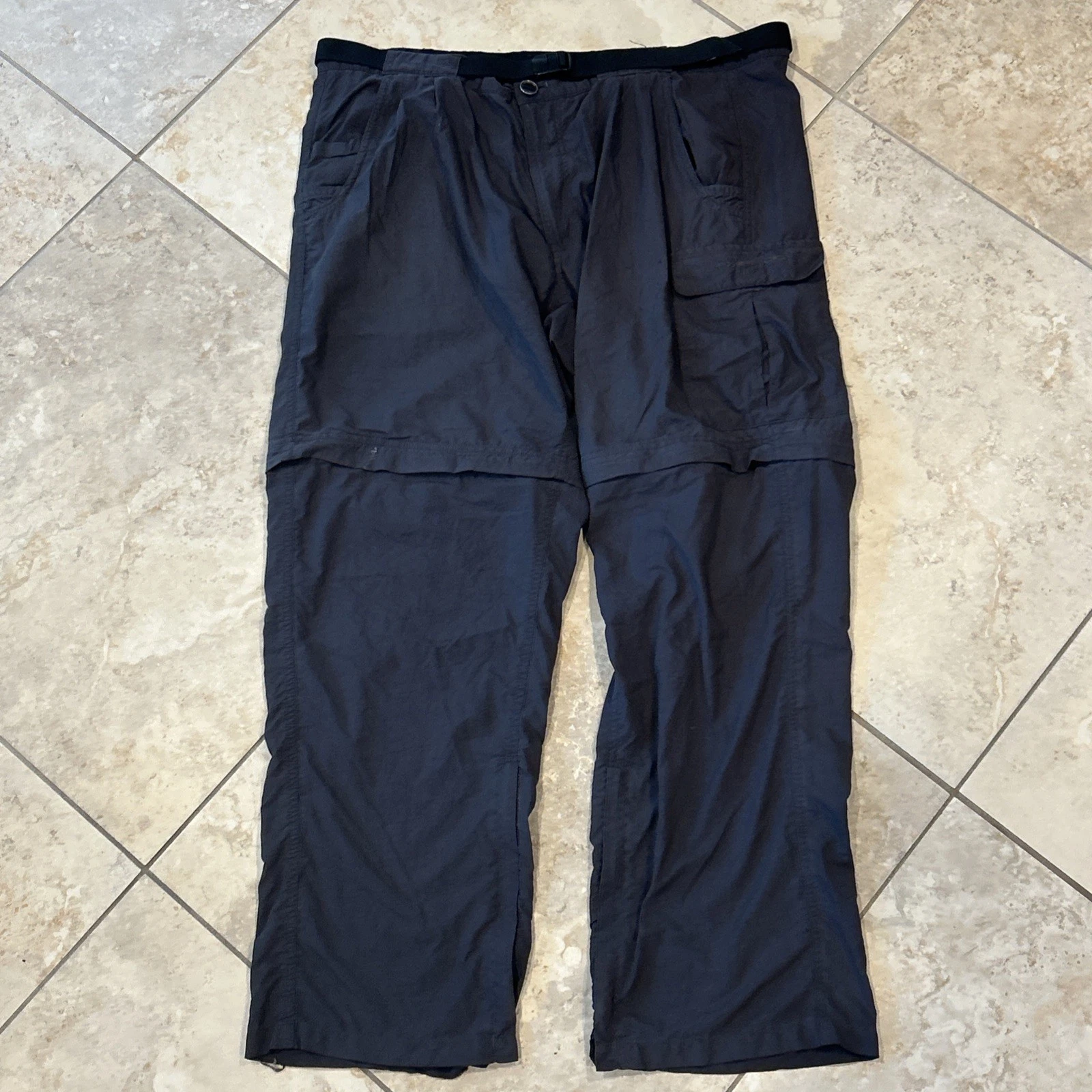 Exofficio Pants Mens Large Short Gray Cargo Convertible Belted Hiking Travel Zip