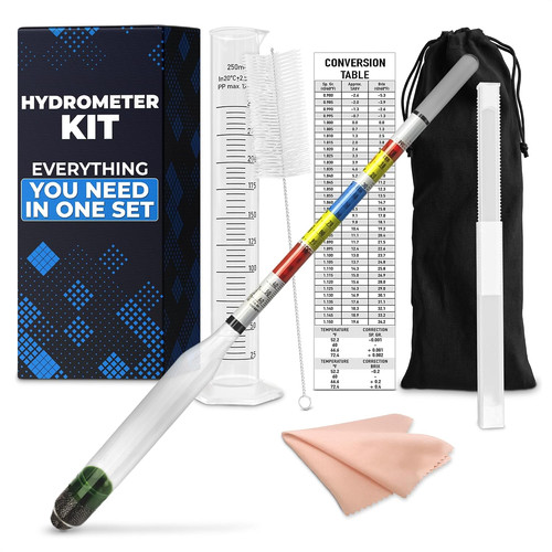 Triple Scale Hydrometer Alcohol Kit for Fermentation Tracking in Beer & Mead, Hy