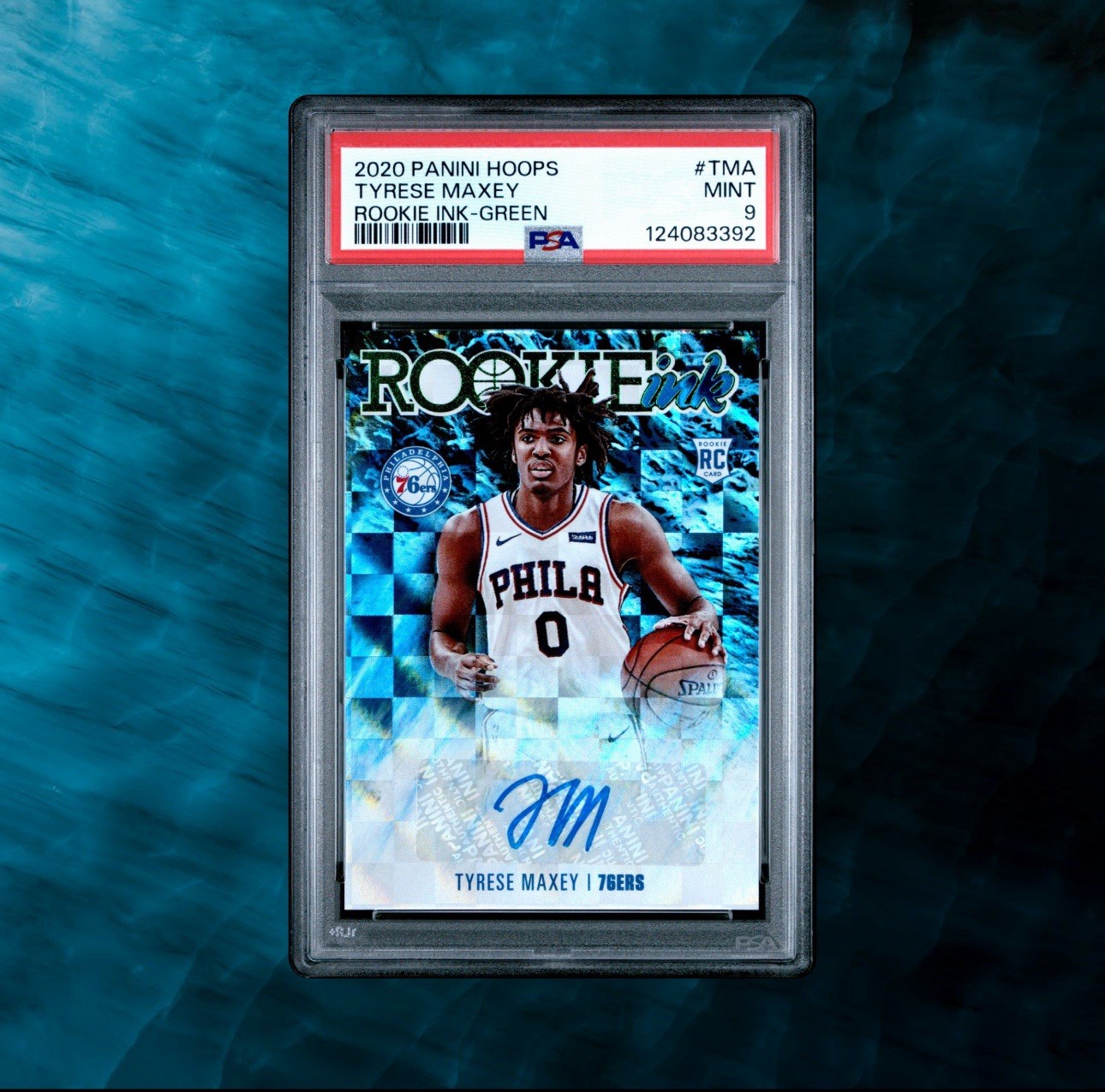2020-21 Panini Hoops Tyrese Maxey Auto Rookie Ink Green #RI-TMA PSA 9