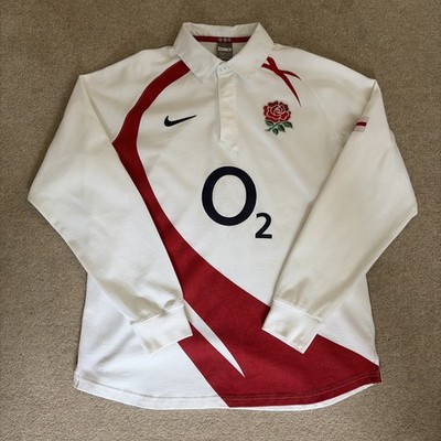Nike England Rugby Shirt Herren Large weiß Heim 2007 Freizeit Outdoor LS Polo Y2K