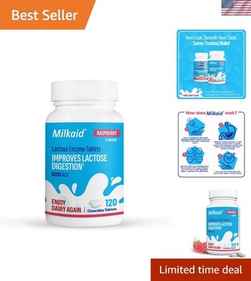 Fast-Acting Lactose Relief Chewable Tablets | 120 Raspberry Flavor Enzymes