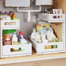 Under Sink Organizer Pull Out Cabinet Storage Adjustable L Shape Mesh Shelf