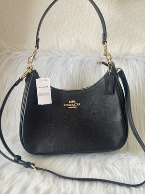 NWT Coach Purse Teri Hobo Pebbled Leather Bag CV935 In Gold/Black