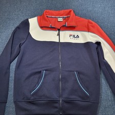 Vintage Fila Sport Mens Full Zip Track Jacket Navy Blue Red White Med 90s