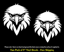 Bald Eagle Stare Two PK of 5" White Vinyl Decals Car Truck Window Laptop Tablet