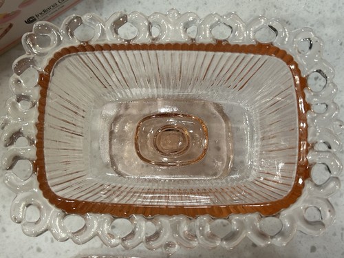 Vintage Indiana Glass Pastel Pink Lace Edge Candy Dish Lidded on Pedestal - Picture 13 of 23