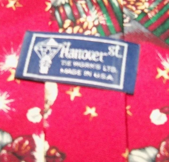 Corbata de Navidad vintage de seda roja de Hannover Santa saliendo de regalo hecha en EE. UU. Foto 4 de 4