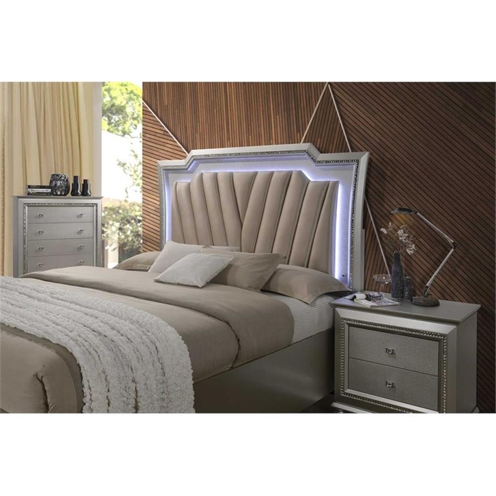 ACME Kaitlyn Faux Leather Upholstered Queen Storage Bed with LED in White