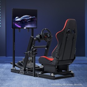 Supllueer 4080Aluminum Racing Sim Cockpit With TVStand Red Seat Fit LogitechG920