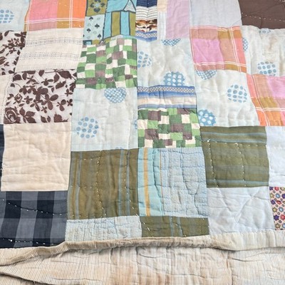 vintage handmade quilt twin patchwork cotton squares rustic primitive