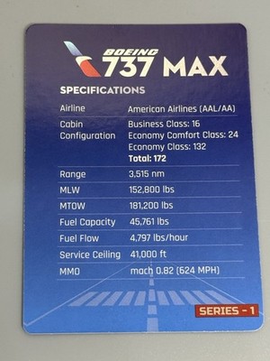 American Airlines Pilot Trading Card 737 MAX SERIES 1 - Metallic