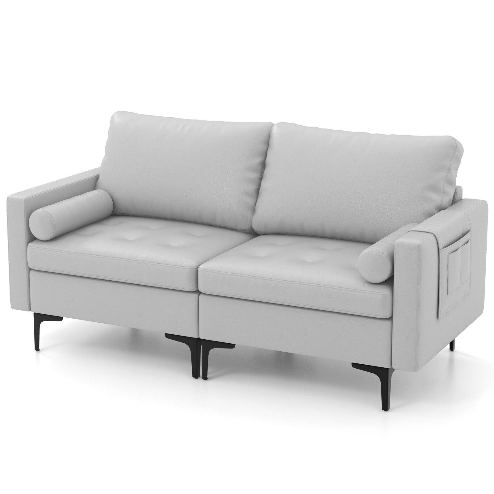 Modern 2 Seater Sofa Couch Leathaire Loveseat w/ Thick Cushion and 2 Bolsters