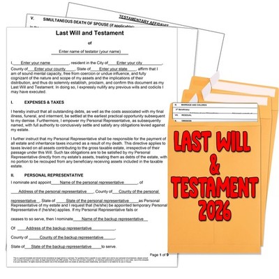 Zastic 2026 3 Pack Last Will and Testament Kit Blank Legal Last Will Testamen...