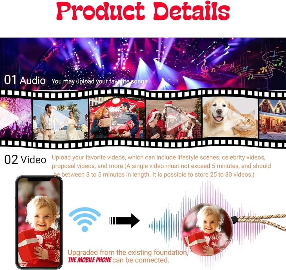 WiFi Upgraded Memory Sphere Lamp 3D Crystal Ball Video Player Gift for Christmas - Image 4 of 4