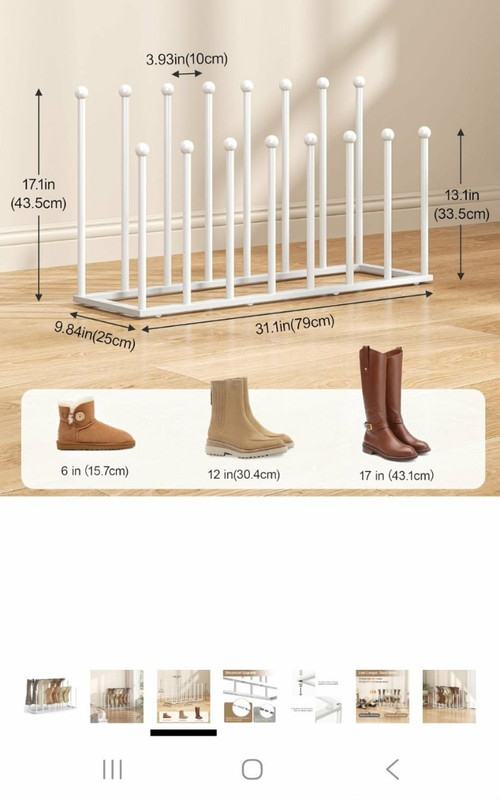pickpiff Freestanding White Metal Boot Storage Rack Organizer, Holds 8 Pairs