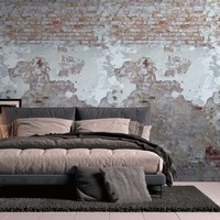 Steinwandoptik Tapete Im Used Look – Grau, Beige, Rot