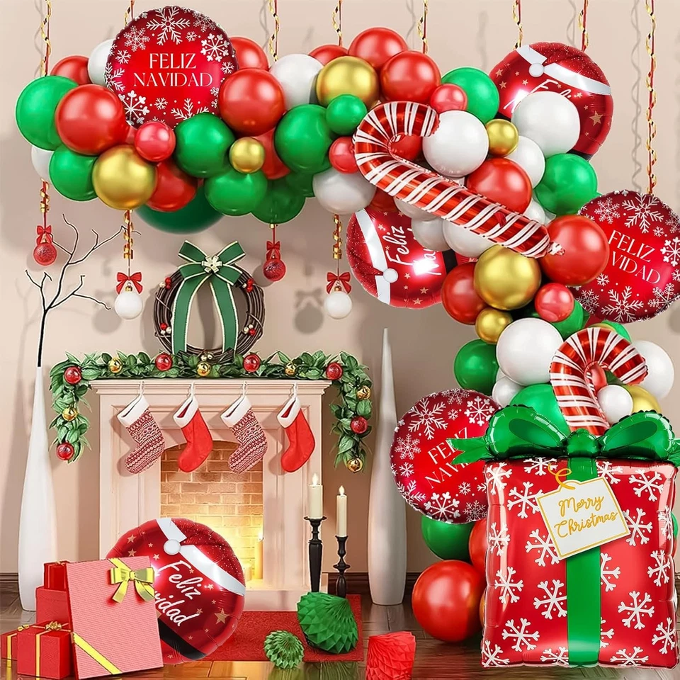 7 PCS Christmas Balloons Party Decoration, Cute Decorative Box Red Snowflake  - Image 3 of 4