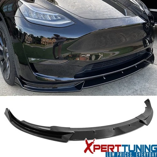 Fits 20-24 Tesla Model Y IKON Style Front Bumper Lip PP 3PCS Spoiler Gloss Black
