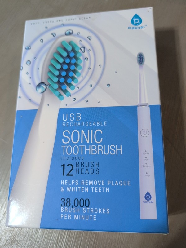 Pursonic Sonic Rechargeable Toothbrush w/ 12 Brush Heads