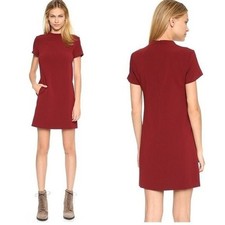Theory Jasneah Admiral Crepe Mini Dress 0 Red Short Sleeve Hidden Back Zipper