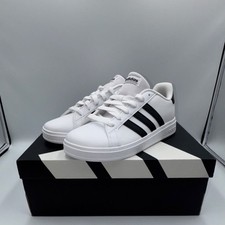 Adidas Grand Court 2.0 K White Black Kids Size 2 NEW