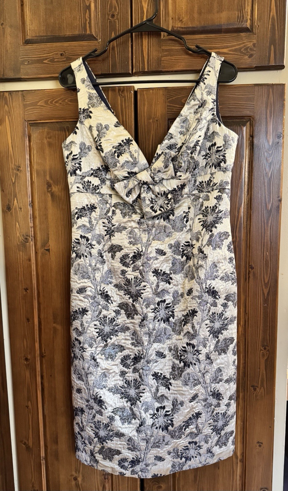 NEW | Carmen Marc Valvo | Cocktail Party Dress | Navy Brocade | Floral