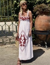 ZARA NEW WOMAN SS26 EMBROIDERED TEXTURED MIDI DRESS Ecru 1821/051_XS,S