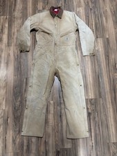 Vintage Carhartt Coveralls Large 40W Beige Duck Canvas Red Quilt Lined 996QZ USA