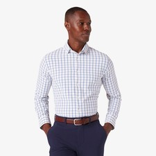 Mizzen  Main Leeward Long Sleeve Dress Shirt White Navy Windowpane, Size Large