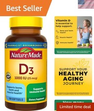 Vitamin D3 1000 IU 25 mcg, Vitamin D Supplement for Bone, Teeth, Muscle and I...