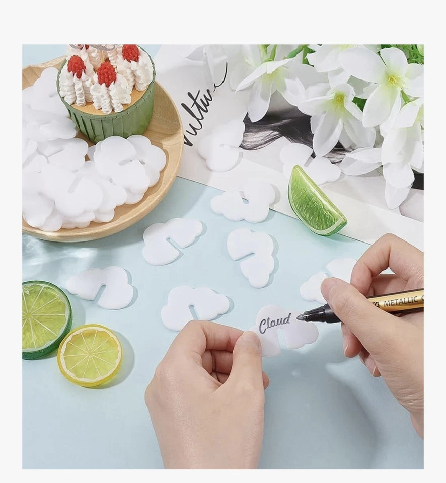 50 Piezas Etiquetas Acrílicas para Bebidas Forma de Nube Fiesta Bebida Etiqueta 1.8x1.2 pulgadas Blanco Acrílico... Foto 3 de 4