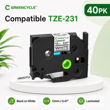 40PK TZe-231 12mm x 8m Black on White Label Tape for Brother PT-2030 PT-2730